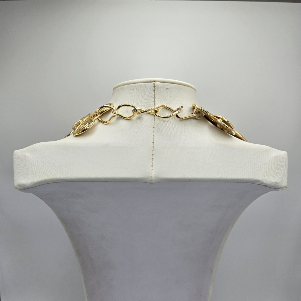 Goldtone Statement Necklace Choker Spiral Mogul Mobwife Modernist Etruscan Vtg - Picture 2 of 5